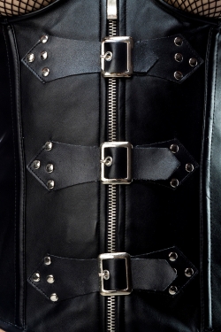 Sexy black leather look under bust corset